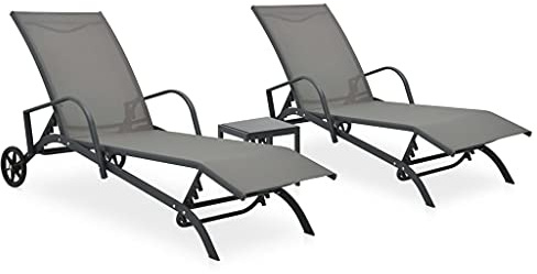 THOYTOUI 2-TLG. Set Robust Sonnenliegen Grau - Sonnenliegen & Beistelltisch mit Verstellbarer Rückenlehne für Gemütliche Entspannung im Garten