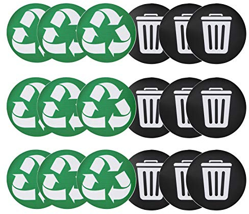 18Pcs Trash Decal Stickers Self Adhesive Classification Labels for Recycling Compost Bins Indoor Outdoor Use 12.5cm Diameter PVC Material