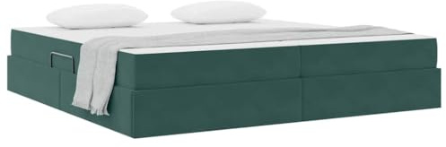 vidaXL Aufbewahrungsbett mit Matratze Dunkelgrün 200 x 200 cm Samt, Modernes Bett, rechteckiges Samt-Schlafmöbel, praktische Aufbewahrung für urbanen Lebensstil, gemütlich für die Familie