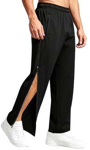 Vicloon Jogginghose Herren, Reha Hose Seitlich Zu Öffnen Trainingshose, Durchgehendem Reissverschluss Sporthose, Freizeithose Sportswear mit Taschen, Schwarz