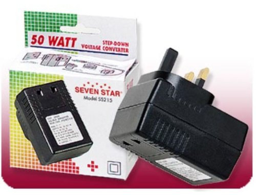 SEVEN STAR 50Watt Step-Down Voltage Converter 110/120V to 220/240V, UK to US, Type G Plug, US 2-Pin Socket