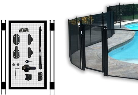 Kit cancello Life Saver per recinzione piscina fai da te, autobloccante, magnetico, alluminio, nero, per bambini, altezza 1,2 m, larghezza 91,4 cm