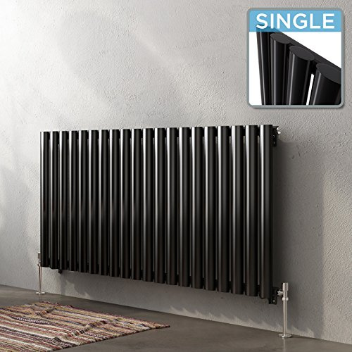 iBathUK | 600 x 1200 mm Black Column Designer Radiator Horizontal Single Oval Panel