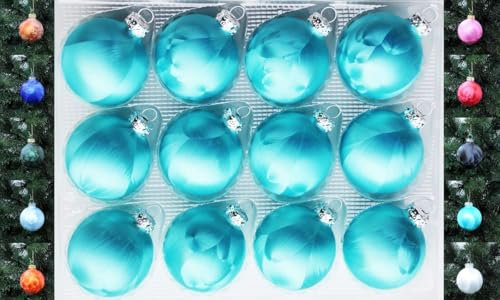 Jack 12x Glas Eislack Christbaumkugeln 6cm Thüringer Weihnachtskugeln Kugeln, Farbe:Türkis Eislack