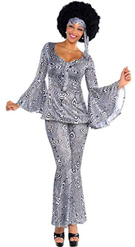 amscan 844240-55 Adults Dancing Queen Fancy Dress 1970s Disco Fever Costume (UK Dress 8-10)