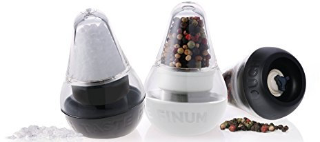 Finum mini LOOK TOUCH TASTE Gewürzmühlen - Set mit Keramikmahlwerk - Salzmühle & Pfeffermühle mit Tablett - Mühle für Salz & Pfeffer - Gewürz Menagen, 16x10,5x8 cm