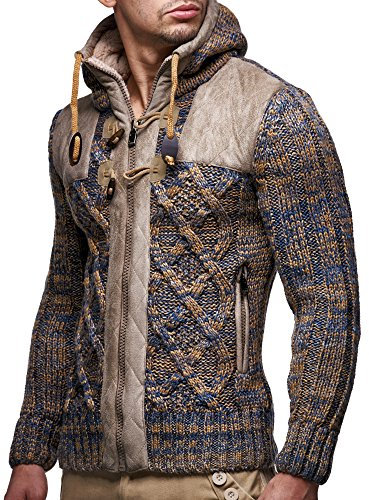 Leif Nelson Strickjacke Herren mit Kapuze & Reißverschluss (Braun, Größe M) - Strick Sweatjacke Männer Cardigan für Winter