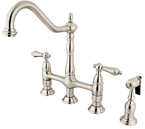 Kingston Brass KS1278ALBS Heritage 8-Inch Kitchen Faucet with Brass Sprayer, Satin Nickel