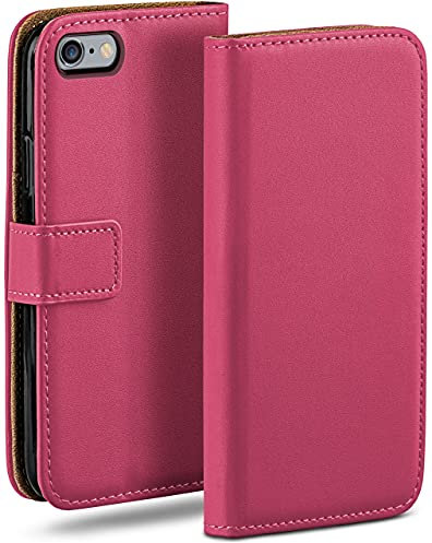 moex Book Case für iPhone 6s / iPhone 6 Handyhülle mit Kartenfach, Hülle klappbar 360 Grad Schutzhülle, Klapphülle Flip Case Cover, PU Leder Handytasche Lederhülle, Pink