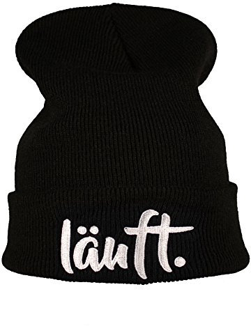 Baddery: Strickmütze - läuft - Unisex Beanie Mütze für Herren und Damen - Laufmütze Jogging Running (One Size - Schwarz)