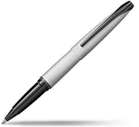 Cross ATX Rollerball (gefrästes Diamantmuster, Schreibfarbe schwarz, Strichstärke M, inkl. Geschenkbox) gebürstetes chrom