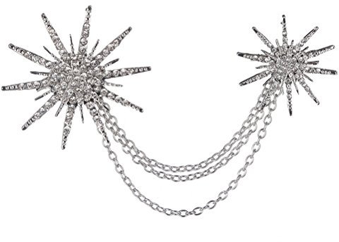 OULII Strass Kette Broschen, Stern Charming Kristall Anstecknadeln Kleid Schmuck Geschenk für Damen (Silber)