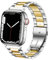DEALELE Strap Compatible with iWatch 38mm 40mm 41mm 42mm, Solid Stainless Steel Metal Replacement Bands for Apple Watch Series 10/9 / 8/7 / 6/5 / 4/3 / SE Women Men, Silver-Gold