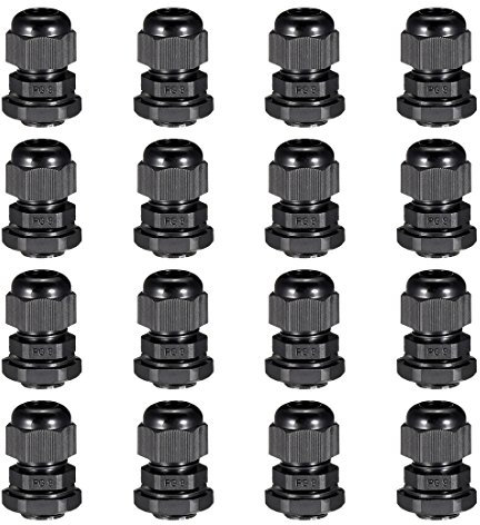 sourcing map 16Pcs PG9 Cable Gland Waterproof Connector Plastic Wire Glands Joints Black for 4-8mm Dia Wires