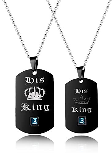 Uloveido 2 Stück Gay Pride Halsketten Set für Männer und Frauen - Erkennungsmarke Black Titanium Edelstahl Bead Kette Halsketten mit Charm Anhänger His King SN125