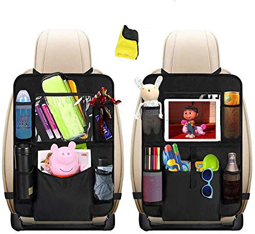 Organizadores para Coche Kick Mat, HE-TOP 2 Pack Impermeable Protector de Asiento Respaldo,Universal Multi-Bolsillo Organizador para Asiento Trasero de Coche Sorporte para 10.5'' iPad Tablet