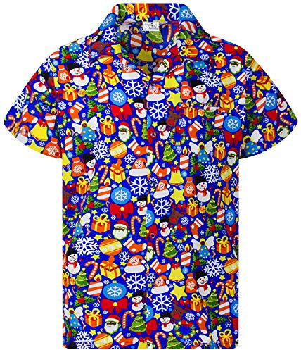 King Kameha Funky-Hawaii-Hemd, Weihnachten, Herren, Kurzarm, Christmas-Allover, Indigo-Blau, 6XL