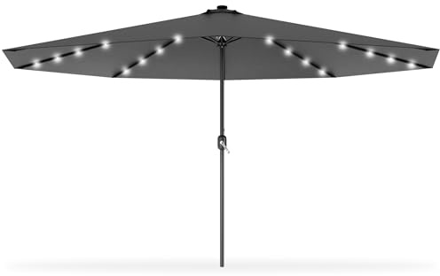 Froadp Sonnenschirm Groß, Achteckiger Strandschirm aus Polyester, Sonnenschutz Gartenschirm mit Ø38mm Regenschirmgriff, Tragbare Gartenschirm für Balkon Terrasse Schwimmbad (3.5m mit LED, Dunkelgrau)