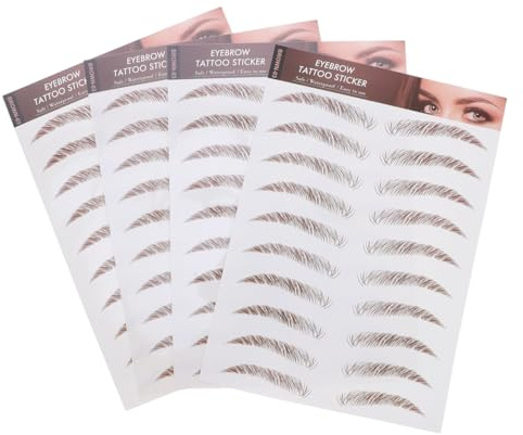 Minkissy 4Pcs HaaräHnliche Authentische Augenbrauen NatüRliche TäTowierung Augenbrauenaufkleber Wasserdichte Augenbrauen ÜBertragen Aufkleber FüR Frauen MäNner (Braun 3)