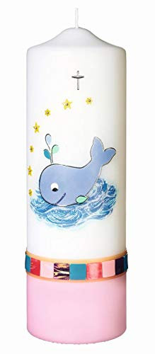 Taufkerzen Mädchen Wal Rosa 25 x 8 cm mit Namensverzierung und Geschenkkarton