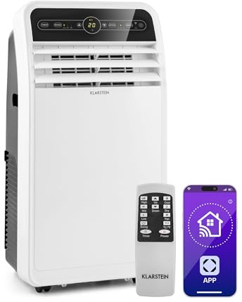 Klarstein Metrobreeze New York Smart 12k Mobile Klimaanlage – 12000 BTU, 35-59 m², App & Alexa Steuerung, 3-in-1 Kühlung, Ventilator & Entfeuchter, Energieeffizienz A, Leise, Abluftschlauch, Weiß
