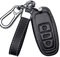 HIBEYO Smart Autoschlüssel Hülle passt für Audi Schutzhülle Schlüsselhülle Cover Rindsleder für Audi A6L A6 A7 A8 Q7 Q8 E-Tron 2019 2020 Keyless Steuerschlüssel Schlüsselanhänger-B 3Tasten Schwarz