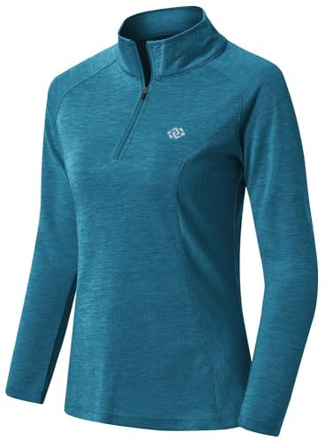 AjezMax Sonnenschutz Shirt für Damen UV Schutz Langarmshirt UPF 50+ Sportshirt Rashguards Yoga Gym Leicht Laufshirt Meeresblau X-Large