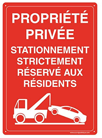 AUA SIGNALETIQUE - Panneau Prépercé avec Angles arrondis - Propriété Privée Stationnement Réservé aux Résidents - 350x490 mm, Aluminium Dibond 3mm