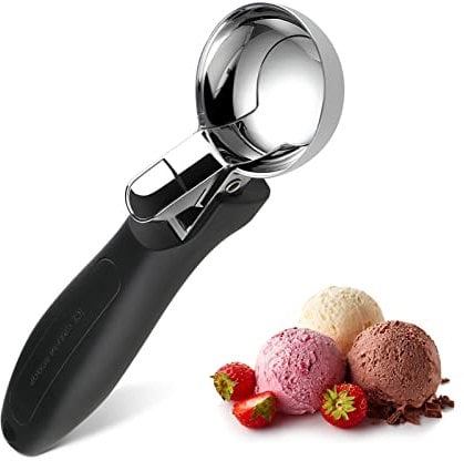 OTVAFAVA Ice Cream Scoop, 3 Tablespoons, Zinc Alloy, Black, Heavy Duty, Ergonomic Handle, Versatile Baking Scooper for Sundaes, Cupcake, Dough, Protein Balls and Meatballs