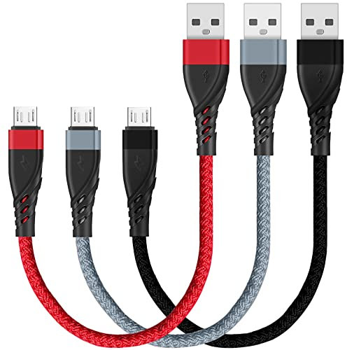 Short Micro USB Cable 30cm [3 Packs], SUMPK Short USB to Micro Braided USB 2.0 Fast Charging and Data Sync Cord Compatible for Samsung Galaxy S6 S7 Edge,Moto G5,Sony Xperia Z3 Z5, Power Bank and Andro