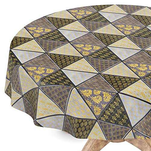 Tischdecke abwaschbar Wachstuch Wachstuchtischdecke Rund 120cm Schnittkante Futuristik Schwarz Gold pflegeleicht
