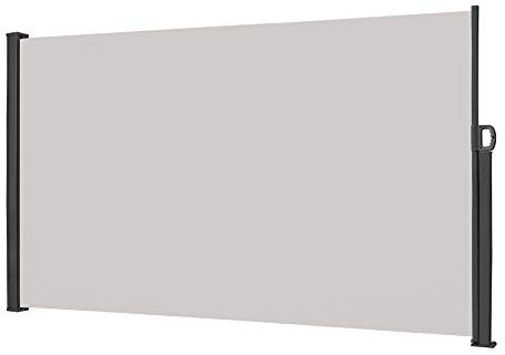 NAIZY Seitenmarkise 200x300cm Sichtschutz Balkon Ausziehbar Vertikalmarkise 100% Polyester & Alu Ständer Sichtschutzwand Blickdicht UV-Schutz Seitenrollo mit Griff für Balkon und Terrasse, Hellgrau