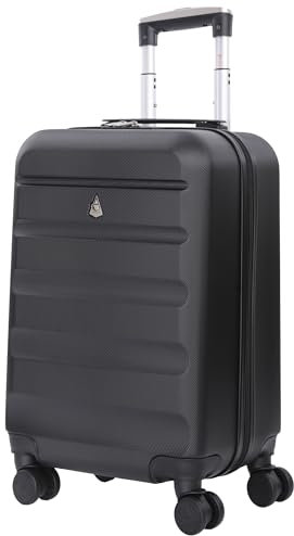 Aerolite 55x35x25cm Hartschalen-Koffer Handgepäck mit 4 Rollen Bordgepäck Maximale Größe für Air Europa, Air France, ITA Airways, KLM & Transavia 5 Jahre Garantie (Schwarz)