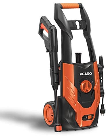 AGARO Royal Hochdruckreiniger, 1800 Watt Induktionsmotor, 140 bar, 7 l/min Durchflussrate, 5 Meter Auslassschlauch, vertikales Design mit Rad, für Auto, Fahrrad und Haushaltsreinigung, Schwarz und