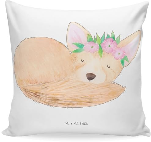 Mr. & Mrs. Panda Sofakissen Wüstenfuchs Blumen - Geschenk, Kissen 40x40, Zierkissen, Afrika, Couchkissen, Wildtiere