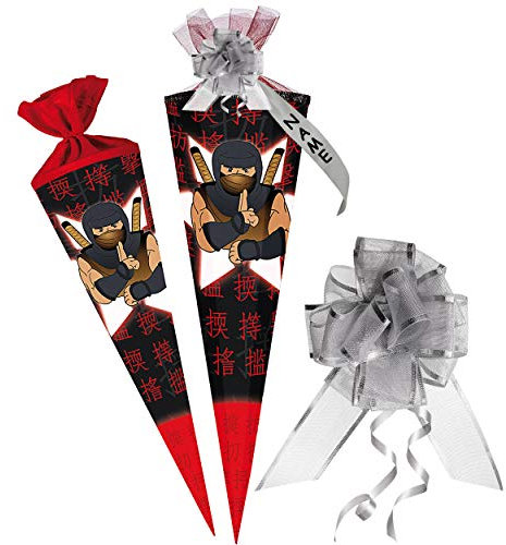 alles-meine.de GmbH Schultüte - Ninja Kämpfer - Samurai - 100 cm - 12 eckig - incl. individueller Schleife - mit Namen - Tüllabschluß - Zuckertüte - mit/ohne Kunststoff Spitze ..