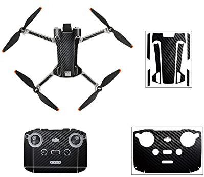 Kimyoaee Mini 3 Pro Skin Aufkleber für DJI Mini 3 Pro Kamera, Drohne, Quadcopter, Körperarm, RC N1 Fernbedienung, komplettes Set, Aufkleber, Wrap-Zubehör (Kohlefaser, schwarz)