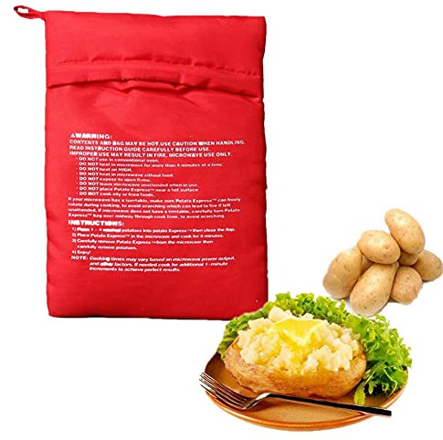 SHUILING Microwave Potato Bag, 4 Pack Red Reusable Microwave Cooker Bag Baked Potato Baking Bag Pouch