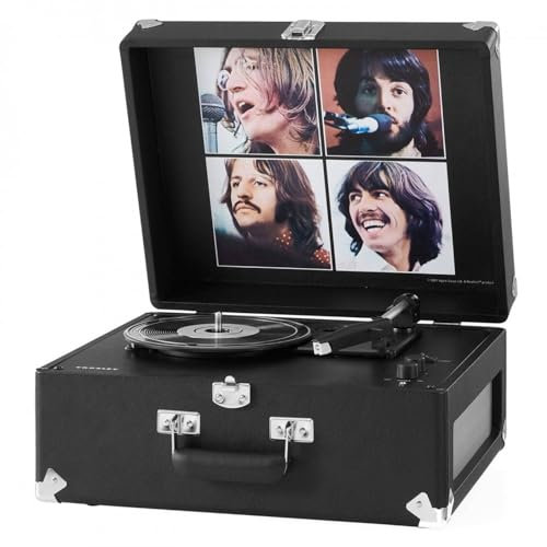 Crosley The Beatles Let It Be Anthology, giradischi portatile Bluetooth in PVC, lettore in vinile a 3 velocità, giradischi per la casa per dischi in vinile, altoparlanti stereo integrati, AUX, nero