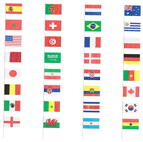 BESPORTBLE Mini Handgehaltene Flaggen Hand Kleine Nationalflaggenbanner auf Stick 32 Länder International World Stick Flaggen für Paraden Sportveranstaltungen Festivalfeierlichkeiten