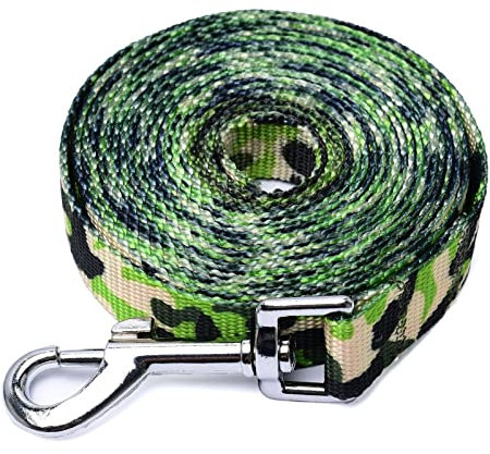 Hundeleine aus Nylon 2cm breit für Hunde bis 60 Kg Fährtenleine Schleppleine Suchleine Laufleine Ausbildungsleine Khaki Camouflage (20M)