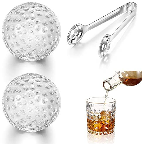 Yinkin 2 Pieces Golf Ball Whiskey Chillers and Pouch Gift Set Large Reusable Glass Whiskey Ice Rocks Cube and Stainless Steel Tong Christmas Whiskey Gift for Dad Husband Men Women Birthday(1.57 Inch)