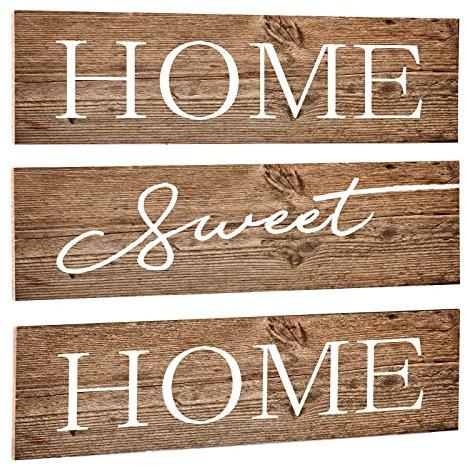 3 Stück rustikale Holzwanddekoration Schild Sweet Home Schilder Holz Hängende Wandkunst Moderne Bauernhaus Wandschild für Haus Küche Schlafzimmer Wohnzimmer Haustür Dekor Neues Zuhause Geschenke