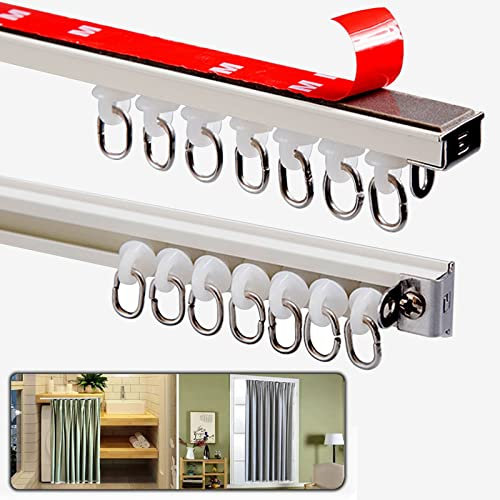 Selbstklebende Vorhangschiene für Decke oder Wand, Gardinenstange aus Aluminium, 0.6m - 2.8m, ohne Bohren, Schrauben oder Werkzeug (Color : Ceiling Mounted, Size : 2.0M(6.6FT))