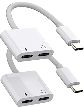 Dual USB-C Headphone Adapter(2Pack) 2in1 Dac Type C Jack Charging Dongle Charger Aux Audio Splitter Cable Thunderbolt 4 Cord Accessories Compatible for Samsung for iPhone15 Pro Max Plus for iPad Air