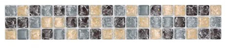 Mosaik Borde Bordüre Glasmosaik bebrochen mix grau weige braun Wand Fliesenspiegel Küche Dusche