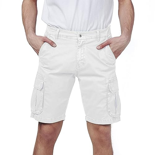 RE&X Jeans Pantaloni Corti Uomo Cargo Slim Fit Casual Denim (White, 48 Corto)