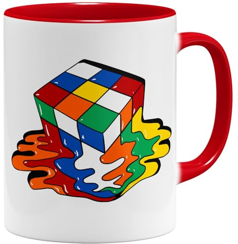 OM3® Magic Cube Kaffee-Tasse Puzzle Game Nerd Retro I - Keramik Becher - 11oz 325ml - Beidseitig Bedruckt - Rot