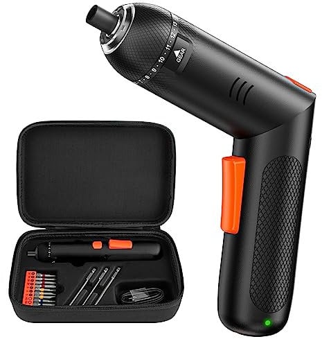 ANBEISTEE 5Nm Elektro-Schraubendreher-Set, 3,6V Akku-Schraubendreher-Kit, Drehmoment Einstellbar, Schwenkbarer Griff, LED-Licht, Tragetasche, Geeignet für Heimwerker, Reparaturwerkzeug-Set