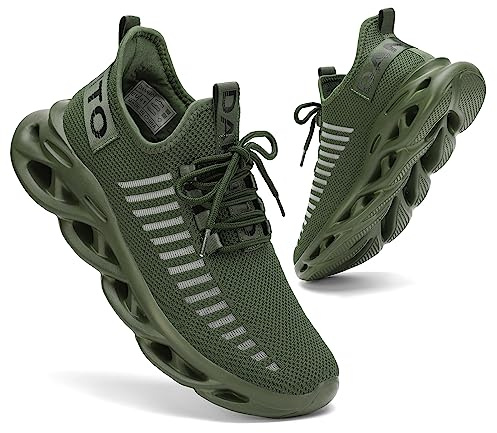 DANNTO Laufschuhe Herren Turnschuhe Damen Sneaker Leichte Atmungsaktiv rutschfeste Sportschuhe Gym Fitness Outdoor Schuhe Fashion Straßenlaufschuhe Dunkelgrün 44